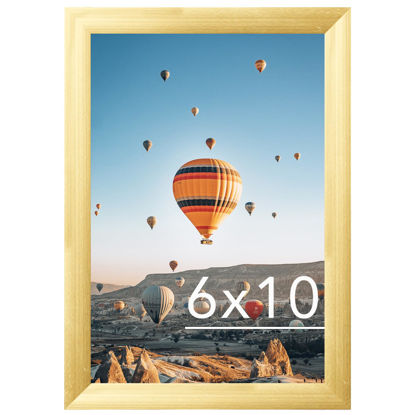 Picture of JCJMY 6x10 Picture Frame Gold for Wall Hanging or Tabletop, Wall Mounting Horizontally or Vertically, 6 x 10 Wall Gallery Poster Photo Frame with Shatter Resistant Plexiglass, Gold