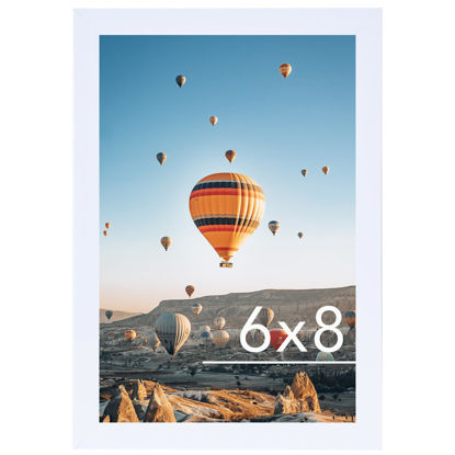 Picture of JCJMY 6x8 Picture Frame White for Wall Hanging or Tabletop, Wall Mounting Horizontally or Vertically, 6 x 8 Wall Gallery Poster Photo Frame with Shatter Resistant Plexiglass, White