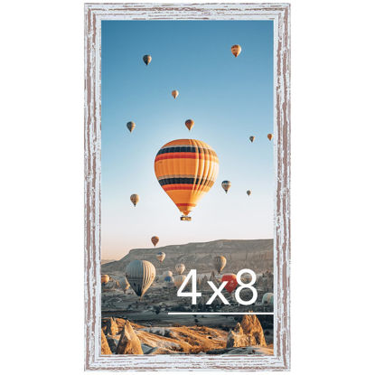 Picture of JCJMY 4x8 Picture Frame Rustic White for Wall Hanging or Tabletop, Wall Mounting Horizontally or Vertically, 4 x 8 Wall Gallery Poster Photo Frame with Shatter Resistant Plexiglass, Rustic White