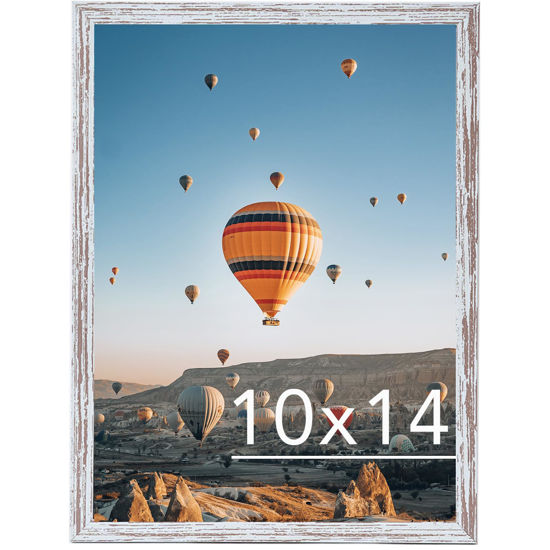 Picture of JCJMY 10x14 inch Picture Frame, Horizontal and Vertical Formats for Wall Hanging, 10 x 14 Wall Gallery Poster Photo Frame with Shatter Resistant Plexiglass,Rustic White