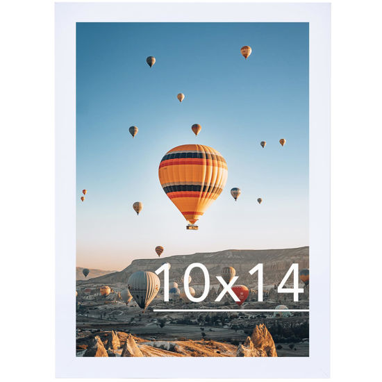 Picture of JCJMY 10x14 inch Picture Frame, Horizontal and Vertical Formats for Wall Hanging, 10 x 14 Wall Gallery Poster Photo Frame with Shatter Resistant Plexiglass, White