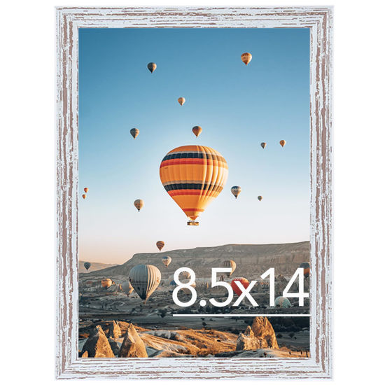 Picture of JCJMY 8.5x14 Picture Frame Rustic White for Wall Hanging, Wall Mounting Horizontally or Vertically, 8.5 x 14 Wall Gallery Poster Photo Frame with Shatter Resistant Plexiglass, Rustic White