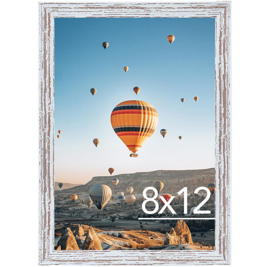 Picture of JCJMY 8x12 Picture Frame Rustic Whitete for Wall Hanging or Tabletop, Wall Mounting Horizontally or Vertically, 8 x 12 Wall Gallery Poster Photo Frame with Durable Shatter Resistant Plexiglass, Rustic White
