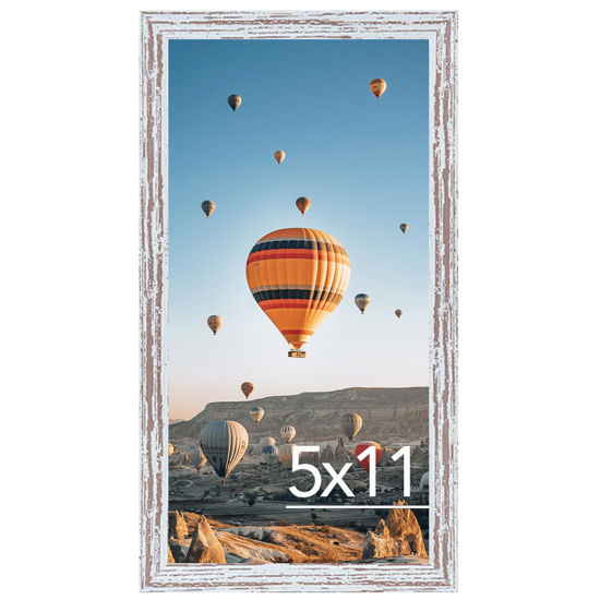 Picture of JCJMY 5x11 Picture Frame Rustic White for Wall Hanging or Tabletop, Wall Mounting Horizontally or Vertically, 5 x 11 Wall Gallery Poster Photo Frame with Shatter Resistant Plexiglass, Rustic White