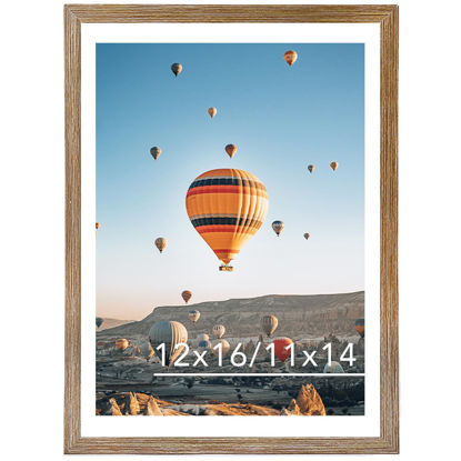 Picture of JCJMY 12x16 Picture Frame Rustic Brown with 11x14 Mat, Display Photo 11x14 with Mat or 12 x 16 Without Mat, Wall Hanging Large Frame with Plexiglass, Rustic Brown