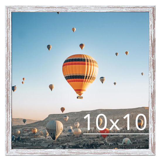 Picture of JCJMY 10x10 Picture Frame Rustic White for Wall Hanging, Wall Mounting Horizontally or Vertically, 10 x 10 Square Wall Gallery Poster Photo Frame with Durable Shatter Resistant Plexiglass, Rustic White