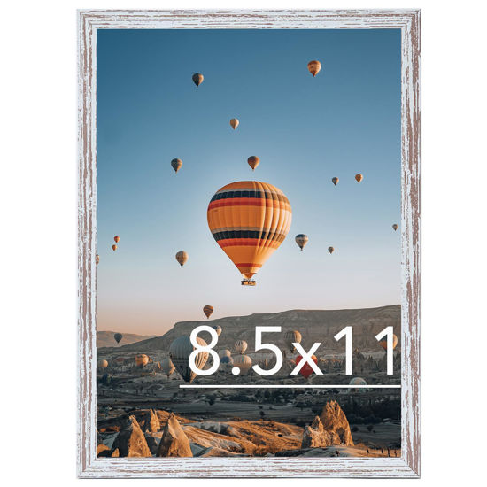 Picture of 8.5x11 Picture Frame Rustic White for Wall Hanging or Tabletop, Wall Mounting Horizontally or Vertically, 8.5 x 11 Wall Gallery Poster Photo Frame with Durable Shatter Resistant Plexiglass, Rustic