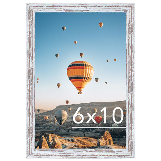 Picture of JCJMY 6x10 Picture Frame Rustic White for Wall Hanging or Tabletop, Wall Mounting Horizontally or Vertically, 6 x 10 Wall Gallery Poster Photo Frame with Shatter Resistant Plexiglass, Rustic White
