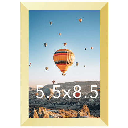 Picture of JCJMY 5.5x8.5 Picture Frame Gold for Wall Hanging or Tabletop, Wall Mounting Horizontally or Vertically, 5.5 x 8.5 Wall Gallery Poster Photo Frame with Shatter Resistant Plexiglass, Gold