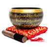 Picture of Tibetan Singing Bowl Set - 4" Easy To Play Authentic Handmade For Meditation Sound 7 Chakra Healing By Himalayan Bazaar (Black & Red)