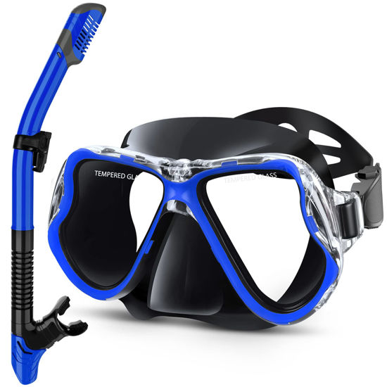 Picture of Greatever Dry Snorkel Set,Panoramic Wide View,Anti-Fog Scuba Diving Mask,Professional Snorkeling Gear for Kids