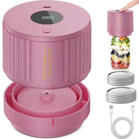Picture of LOVE MOMENT Electric Mason Jar Vacuum Sealer Kit for Wide Mouth and Regular Mouth Mason Jar - Pink