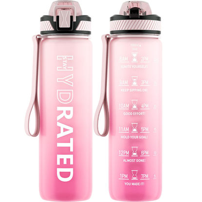 Picture of QLUR Water Bottle with Straw, 32oz Motivational Water Bottles with Time Marker to Drink, Tritan BPA Free, 1L Sports Water Bottle with Carry Strap LeakProof for Women Gym Fitness Outdoor (1 Pack)