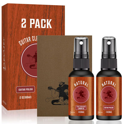 Picture of Guitar Cleaner Spray 2 PACK,All IN ONE Kit,fretboard Lemon oil,Guitar Polish,Cleaning cloth for guitar cleaning and maintenance 2OZ Acoustic,Electric,Bass,Ukulele