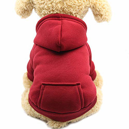Picture of Jecikelon Winter Dog Hoodie Sweatshirts with Pockets Warm Dog Clothes for Small Dogs Chihuahua Coat Clothing Puppy Cat Custume (Medium, Wine red)