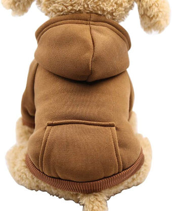 Picture of Jecikelon Winter Dog Hoodie Sweatshirts with Pockets Warm Dog Clothes for Small Dogs Chihuahua Coat Clothing Puppy Cat Custume (Large, Coffee)