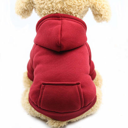 Picture of Jecikelon Winter Dog Hoodie Sweatshirts with Pockets Warm Dog Clothes for Small Dogs Chihuahua Coat Clothing Puppy Cat Custume (X-Small, Wine red)