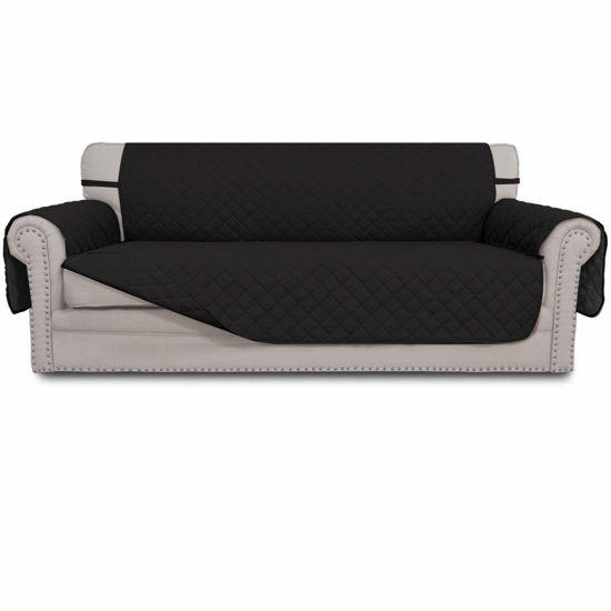 Picture of Easy-Going Reversible Oversized Couch Cover for 3 Cushion Couch Sofa Cover for Dogs Water Resistant Furniture Protector Cover with Foam Sticks for Pet Cat (Oversized Sofa, Black/Black)