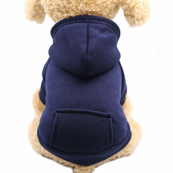 Picture of Jecikelon Winter Dog Hoodie Sweatshirts with Pockets Warm Dog Clothes for Small Dogs Chihuahua Coat Clothing Puppy Cat Custume (X-Small, Navy)