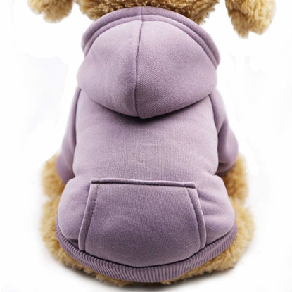 Picture of Jecikelon Winter Dog Hoodie Sweatshirts with Pockets Warm Dog Clothes for Small Dogs Chihuahua Coat Clothing Puppy Cat Custume (XX-Small, Purple)