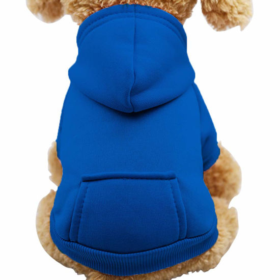 Picture of Jecikelon Winter Dog Hoodie Sweatshirts with Pockets Warm Dog Clothes for Small Dogs Chihuahua Coat Clothing Puppy Cat Custume (Small, Dark Blue)