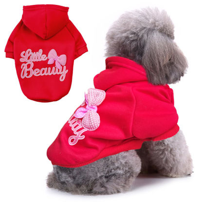 Picture of Jecikelon Pet Dog Cold Weather Coat Winter Dog Hoodie Warm Puppy Dog Clothes for Small Dogs Chihuahua Clothing (Small, Y01-Red)