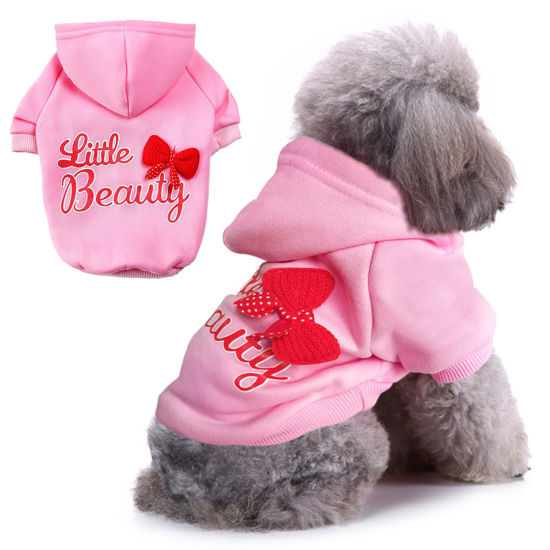 Picture of Jecikelon Winter Dog Hoodie Sweatshirts Warm Dog Clothes for Small Dogs Chihuahua Coat Clothing Puppy Cat Custume (X-Small, Y01-Pink)