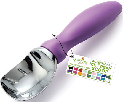 Picture of Spring Chef Metal Ice Cream Scoop with Comfortable Handle, Heavy Duty Sturdy Ice Cream Scooper Spoon for Cookie Dough, Frozen Yoghurt, Gelato, Sorbet, Sundae, Melon - Dishwasher Safe - Orchid