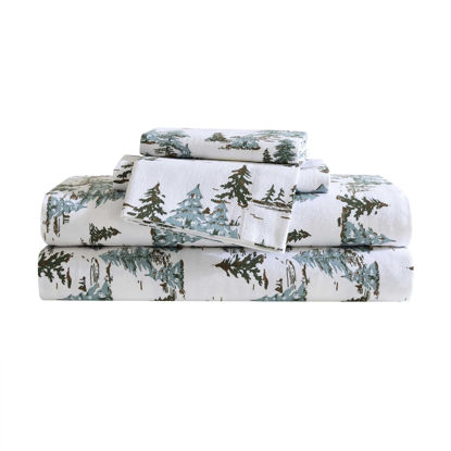 Picture of Eddie Bauer - Twin Sheets, Cotton Flannel Bedding Set, Brushed for Extra Softness, Cozy Home Decor, Oeko-Tex Certified (Snowy Pine Trees Green, Twin)