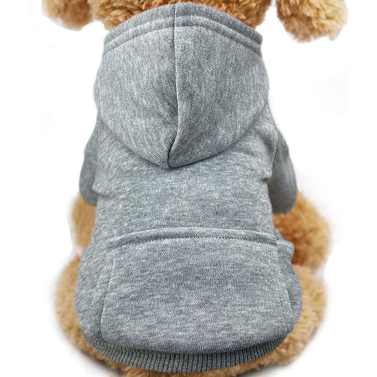Picture of Jecikelon Winter Dog Hoodie Sweatshirts with Pockets Warm Dog Clothes for Small Dogs Chihuahua Coat Clothing Puppy Cat Custume (Large, Grey)