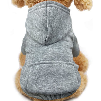 Picture of Jecikelon Winter Dog Hoodie Sweatshirts with Pockets Warm Dog Clothes for Small Dogs Chihuahua Coat Clothing Puppy Cat Custume (XX-Small, Grey)
