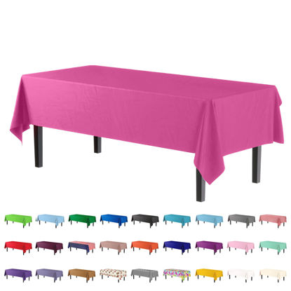 Picture of Exquisite 6-Pack Premium Plastic Tablecloth 54in. x 108in. Rectangle Plastic Table Cover - Cerise