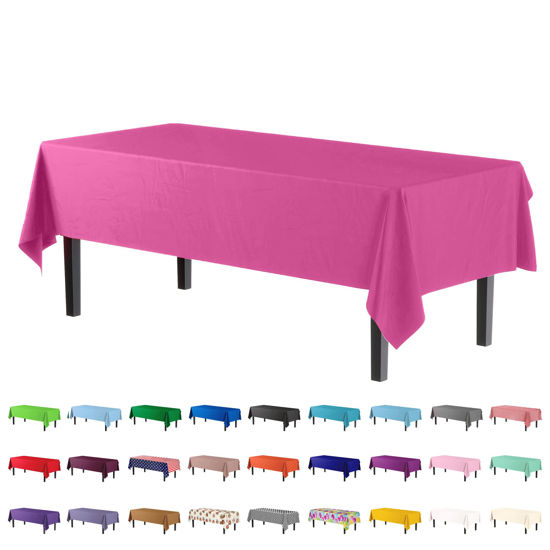 Picture of Exquisite 6-Pack Premium Plastic Tablecloth 54in. x 108in. Rectangle Plastic Table Cover - Cerise