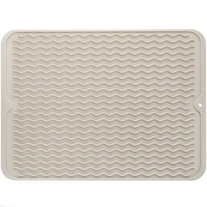 Picture of MicoYang Silicone Dish Drying Mat for Multiple Usage,Easy clean,Eco-friendly,Heat-resistant Silicone Mat for Kitchen Counter or Sink,Refrigerator or Drawer liner Tapioca L 16 inches x 12 inches