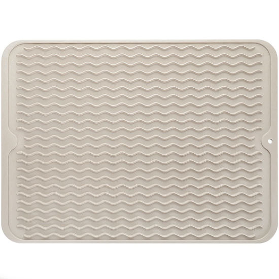 Picture of MicoYang Silicone Dish Drying Mat for Multiple Usage,Easy clean,Eco-friendly,Heat-resistant Silicone Mat for Kitchen Counter or Sink,Refrigerator or Drawer liner Tapioca L 16 inches x 12 inches