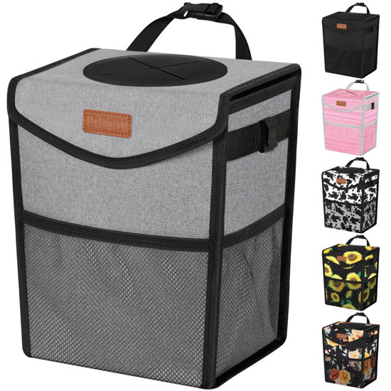 Picture of Pritent Car Trash Can with Lid, Cute Leakproof Car Trash Garbage Bag Hanging Vehicle Trash Bin Small Portable Automotive Garbage Cans Organizer for Back/Front Seat/Console(Trapezoid,Grey)