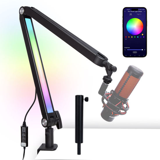 Picture of Boom Arm with RGB Light - Mic Arm for HyperX QuadCast, Blue Yeti, Shure SM7B, Rode and Most Gaming Mic, Height adjustable Mic Boom Arm Microphone Arm, Desk Mic Stand for Most USB Microphone By SUNMON