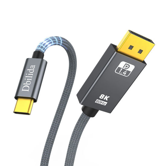 Picture of Dbilida VESA Certified 8K USB C to DisplayPort 1.4 Cable 6.6 ft, Support 8K@60Hz, 4K@240Hz 165Hz, 2K@240Hz, [Thunderbolt 4/3 Compatible] 32.4Gbps for iPhone 15/Plus/Pro/Pro Max, MacBook Pro M1 M2,etc