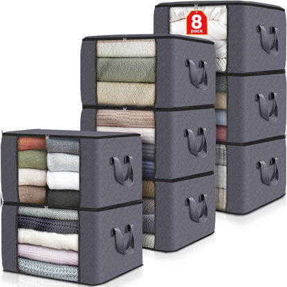Picture of Fab totes 8 Pack Clothes Storage, Foldable Thick Fabric Blanket Storage Bags, Storage Containers for Organizing Bedroom, Closet, Clothing, Comforter, Organization and Storage with Handle,Grey