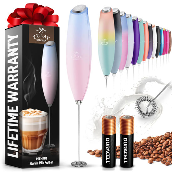 Picture of Zulay Kitchen Milk Frother Wand Drink Mixer with AA Duracell Batteries- Durable Handheld Milk Frother Electric Whisk - Easy-Clean Milk Frother Wand & Mini Blender - Electric Coffee Frother - Lavender