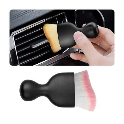 Picture of Blilo Car Interior Detailing Brush, Auto Soft Hair Cleaning Brushes, Curved Dirt Dust Collectors, Removal Tool for Dashboard Air Conditioner Vents Leather Computer, Scratch Free (White/Pink)