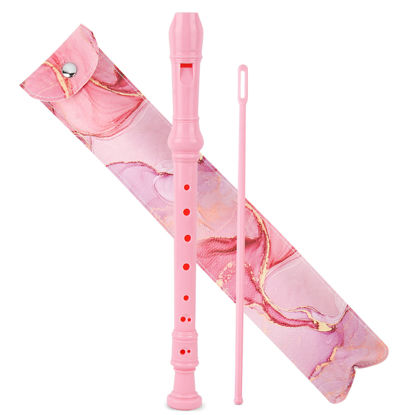 Picture of Jasenna Recorder Instrument for Beginner Kids Adults,8-Hole Soprano Descant Recorder Music Flute with with Cleaning Rod & Leather Case For School Student Home Entertainment(2-Pink Splash-ink)