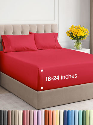 Picture of Extra Deep Twin Sheet Set - 4 Piece Breathable & Cooling Sheets - Hotel Luxury Bedding Set with 18-24 Inch Extra Deep Pockets - Easy & Secure Fit - Super Soft, Wrinkle Free and Comfy - Red, Twin Size