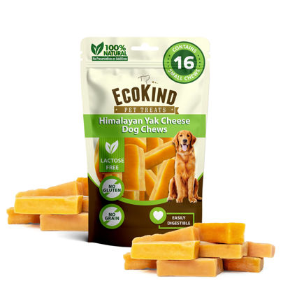 Picture of EcoKind Premium Gold Yak Cheese Himalayan Dog Chews, Healthy Dog Treats for Small Dogs, High Protein, All Natural, Long-Lasting Chew, Small - 16 Chews