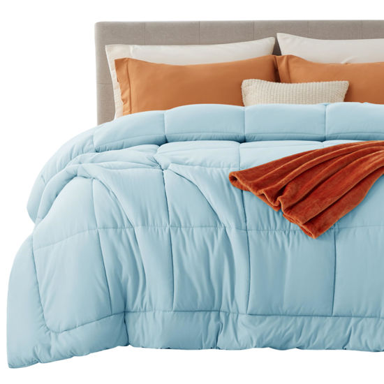 Picture of Bedsure Comforter Duvet Insert - Quilted Comforters California King Size, All Season Duvet, Down Alternative Bedding Comforter with Tabs(Light Blue,California King 96"x102")