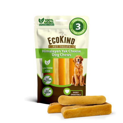 Picture of EcoKind Premium Gold Yak Cheese Himalayan Dog Chews, Dog Treats Large Breed, All Natural, High Protein, for Aggressive Chewers, Large - 3 Chews