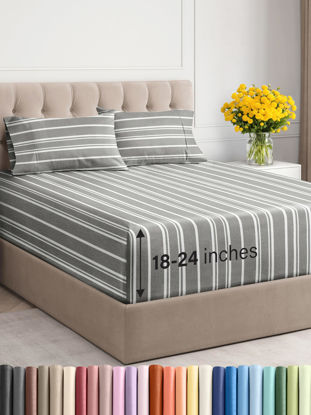 Picture of Extra Deep Twin XL Sheet Set - 4 Piece Breathable & Cooling Sheets - Hotel Luxury Bedding Set 18-24 Inch Extra Deep Pockets - Easy Fit, Super Soft, Wrinkle Free & Comfy - Grey Stripes, Twin XL Size