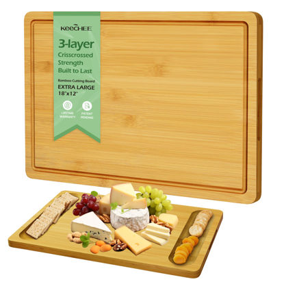 Picture of Keechee Extra Large Bamboo Cutting Board for Kitchen - 18 Inch Wood XL Cutting Boards with Juice Groove and Handles, Wooden Chopping Board for Meat, Cheese, Fruit & Vegetables (Pre Oiled, Natural)