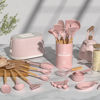 Picture of Umite Chef Silicone Kitchen Utensils Set, 33 Piece Non-Stick Kitchen Utensils with Stand, Wooden Handle, Pink