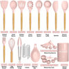 Picture of Umite Chef Silicone Kitchen Utensils Set, 33 Piece Non-Stick Kitchen Utensils with Stand, Wooden Handle, Pink